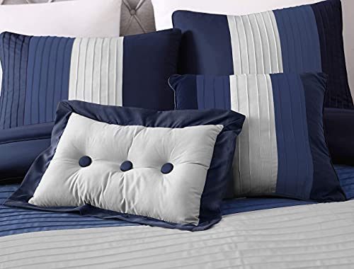 Chezmoi Collection Loft 8-Piece Luxury Striped Comforter Set (California King, Navy/Gray/Blue) by Chezmoi Collection - Image 5