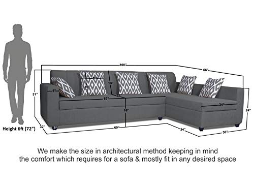 Image of Adorn India Rio Highback L Shape 6 Seater Corner Sofa Set (Grey) (3 Year Warranty)