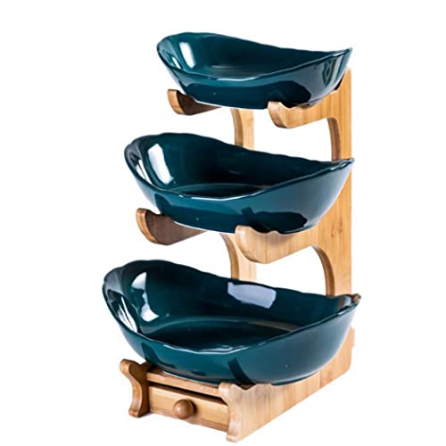 3 Tier Fruit Bowls For Kitchen Ceramic Fruit Basket For Kitchen Counter, Detachable Serving Tray With Handle Cutlery Grid, Fruit Bowl Set For Kitchen Party Christmas (Three Tier Dark Green) #TOP9