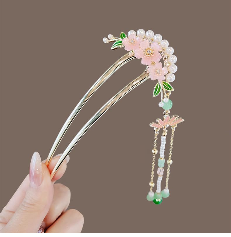 KLIVE Hair Stick For Juda Bun, U Shape Hair Pin For Women, Alloy Hair Stick With Pearl Tassel For Long Thick Hair, Hair Accessory For Girls Updo, Hair Bun Clip Chopstick Pin – 1 Pc