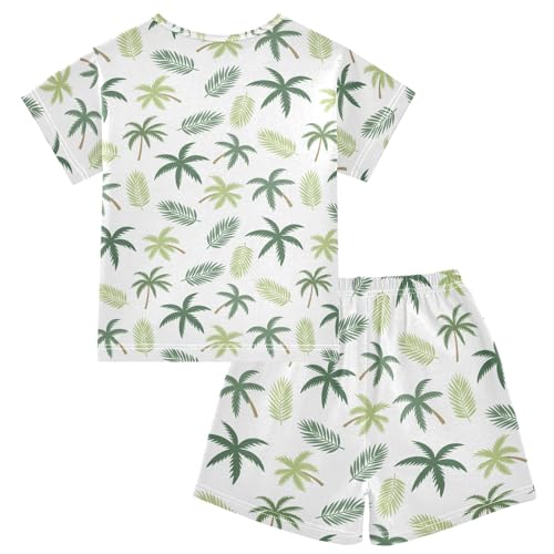 Coconut Tree Palm Leaves Pattern Summer Cute Pajama Sets, Short Sets for Daily Wears and Sleep Wears2