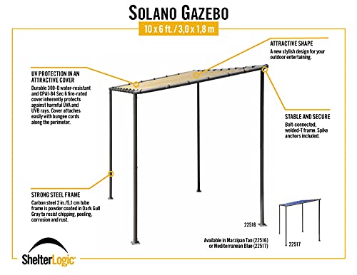 Shelterlogic 22516 10' X 6' Solano Gazebo Canopy Charcoal Carbon Steel Frame And Marzipan Water-Resistant And Sun Protection Tan Cover thumb #7