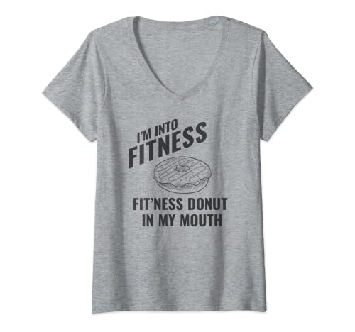 Mujer Donut Fitness Mensajes divertidos de gimnasio Camiseta Cuello V