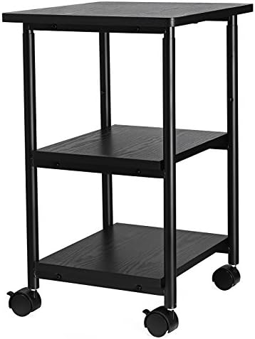 VASAGLE Industrial Printer Stand, 3-Tier Machine Cart with Wheels and Adjustable Table Top, Heavy Duty Storage Rack, Black