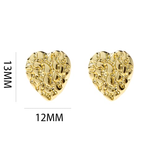 Heart Stud Earrings Gold nugget Earring Gold Heart Earrings 925 Sterling Silver,18K Gold Plated Best Earring for Sensitive Ears Unisex Rough Textured Gleaming Gifts Choice3