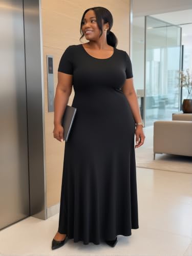 Image of PinkPatty Plus Size Dress for Women Casual Crew Neck Short Sleeve Maxi Dress Oversized Summer Beach Dresses with Pockets