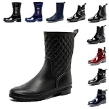 Es fácil de poner y quitar. Botas Agua Mujer Impermeable Botas Lluvia Antideslizante Altas Wellington Boots Botines de Jardín Caucho 1-Negro EU40
