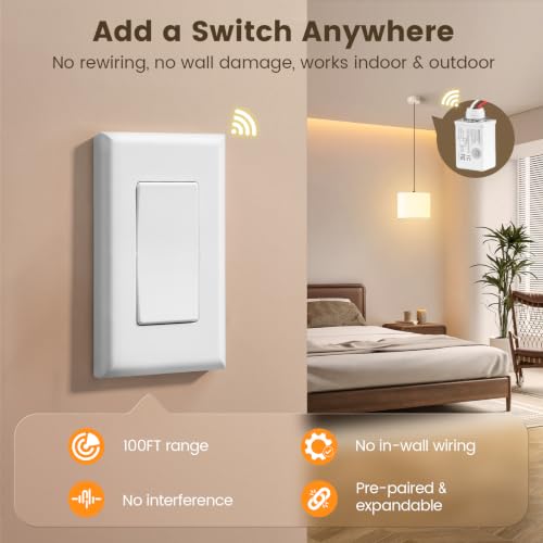 Image of SURAIELEC Wireless Light Switch Kit with Receiver, 15A RF Remote Control