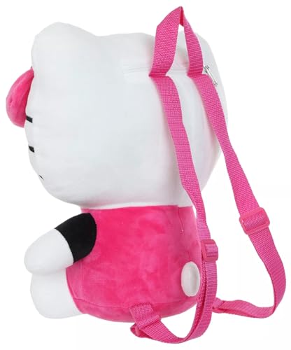 Hello Kitty Plush Backpack with Zipper Compartment, Pink Overalls & Bow2