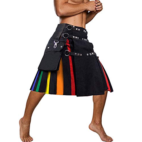 Mens Scottish Utility Kilt Black Black & Irish Tartan Hybrid Royal Stewart Pockets