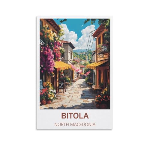 EKMCL Plaque murale vintage rétro Bitola Art de Macédoine du Nord Affiche décorative murale pour la maison Salle d’outils, bar, club, restaurant, café, 15x30cm