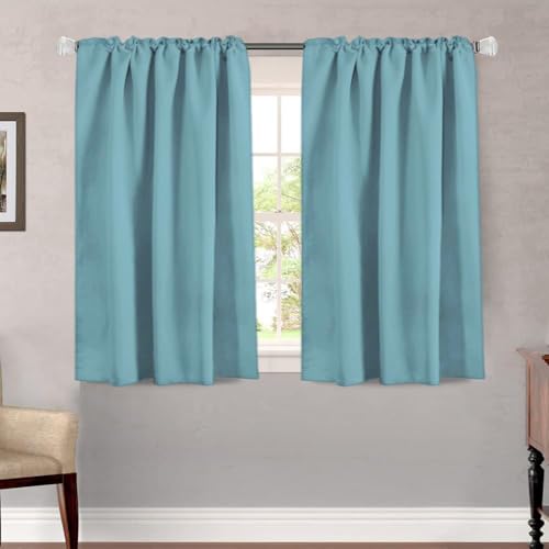 Image of H.VERSAILTEX Blackout Curtains Thermal Insulated Window Treatment Panels Room Darkening Blackout Drapes for Living Room Back Tab /Rod Pocket Bedroom Draperies, 52 x 45 Inch, Aqua, 2 Panels