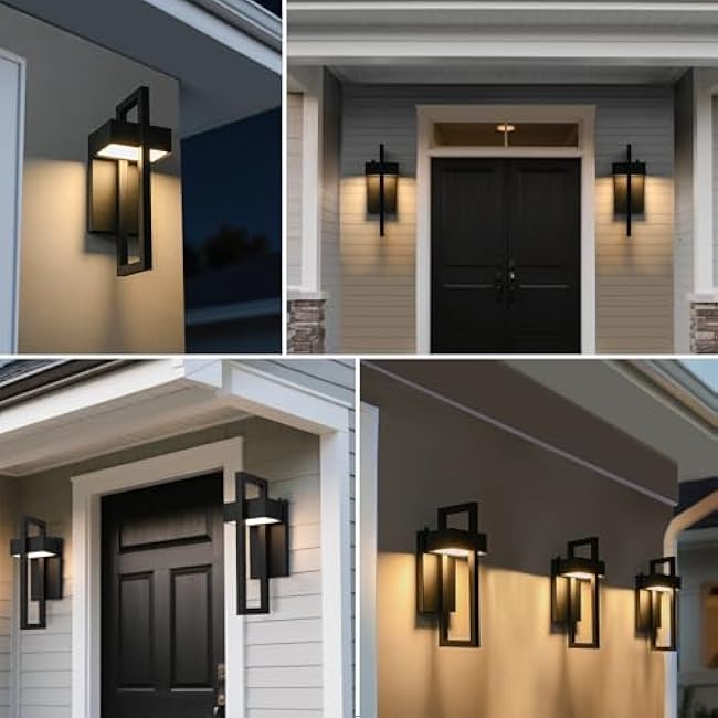 LED Outdoor Wall Lights Dusk to Dawn Outdoor Lighting, Modern Exterior Lighting Fixture Matte Black Outdoor Wall Sconce 3000K Integrated Outside Wall Mount Lights for Porch Garage