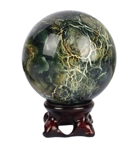 Boule mica ambre cristal 70mm avec support, pierre naturelle maison bureau