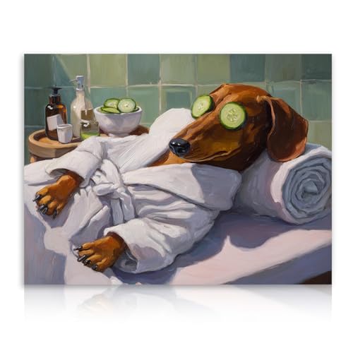 Dazzlewall Lustige Badezimmer Wandkunst Hund Entspannendes Bild, Humor Tier Poster für Badezimmer Wc Dekor 12X16 In Ungerahmt, Haustier Liebhaber Geschenk