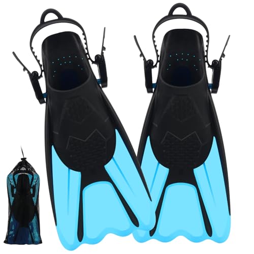 Mineup Schnorchelflossen Verstellbare Tauchflossen Kurze Gr.34-38 Schwimmflossen Unisex für Kinder und Erwachsene zum Schnorcheln Schwimmen(Blau)