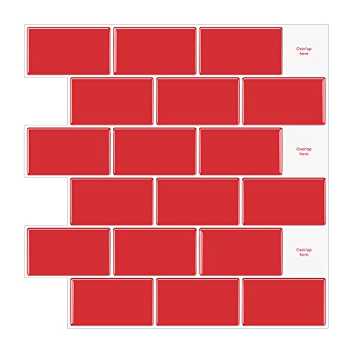 WoStick 10 Pcs Rouge Sticker Carrelage Adhesif Mural 3d Cuisine Salle de Bain (30.5x 30.5cm)