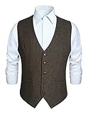 HISDERN Herren Tweed Weste Wolle Anzugweste Herringbone Herren Formelle Westen Klassische Basic Weste für Hochzeit Khaki L
