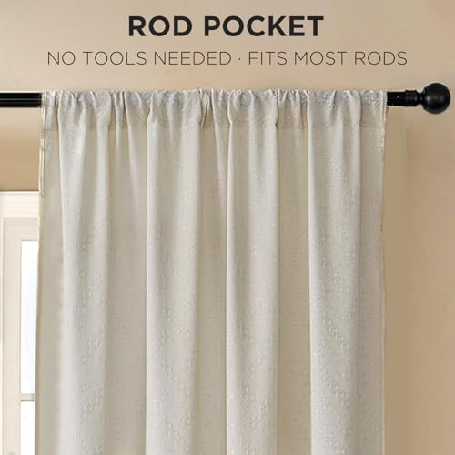 Image of Joydeco Beige Boho Curtains 90 Inch Curtains 2 Panels Set, Cream Boho Curtains for Bedroom Living Room, Super Soft Light Filtering Country Rustic Semi Sheer Farmhouse Curtains-No Tassels