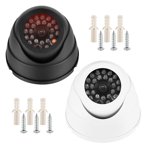 JSMTKJ 2Pcs Caméra Fausse - Caméra de Surveillance Factice avec LED Infrarouge Clignotante Rouge Factice pour Intérieur et Extérieur - Installation Facile et Design Réaliste