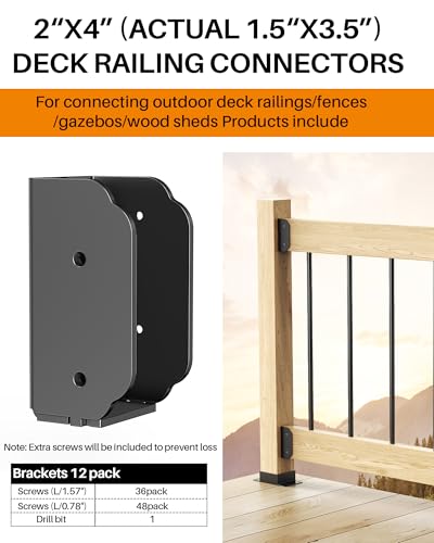 Image of 12PCS 201 Stainless Steel Deck Railing Bracket Connectors,Wood Post Deck Rail Bracket for 2 inchx4 inch (Actual 1.5 inchx3.5 inch)Wood Post Deck Rail Bracket to Handrail,Fence Railing Brackets,Barn and Beam(12pc-90)