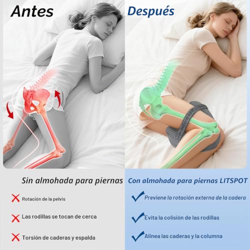 Miniatura 4 de Litspot Almohada De Enfriamiento Para Pierna Y Rodilla Cojín Ergonómico Dormir De Lado Dormir De Lado Con Espuma Viscoelástica, Almohada Para Dormir Posicionadora Con Banda Elástica Fija, Gris