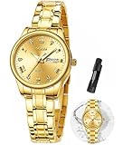 OLEVS Gold Watches for Women, Day Date Waterproof Quartz Analog Stainless Steel Dainty Women Watch for Small Wrists, Luxury Dress Small Women Watches,Women Gold Watches, Women's Wrist Watches