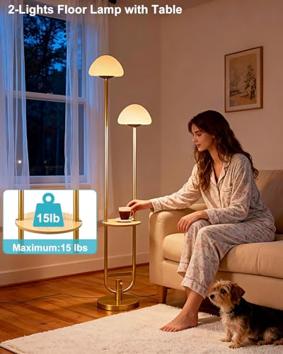 Image of Lightdot 63IN Gold Dimmable Floor Lamp with Table Modern Mid Century Standing Lamps with Bulbs Included Unique Vintage Tall Floor Lamp with 5Lbs Heavy Base for Living Room /Sofa Beside /Corner Decor