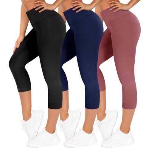TNNZEET 3er Pack Capri Leggings Damen 3/4 für Sport, 7/8 Leggins High Waist Hose Sporthose für Gym Yoga