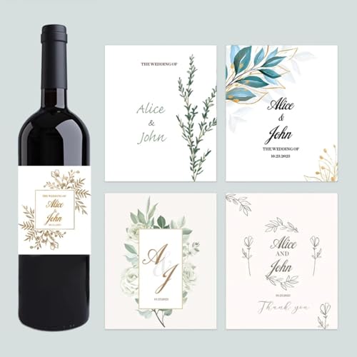 Custom Wedding Wine Bottle Label Sticker Personalized Engagement Birthday Party Bride Thank You Wine Bottle Label Sticker (20Pcs,8.5x10cm)