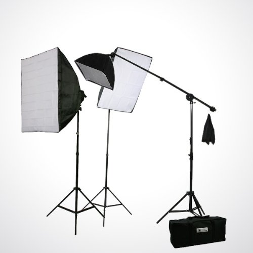 ePhoto Digital Video Continuous Softbox Lighting Kit and Boom Stand Hair Light with Carrying Case H9004SB