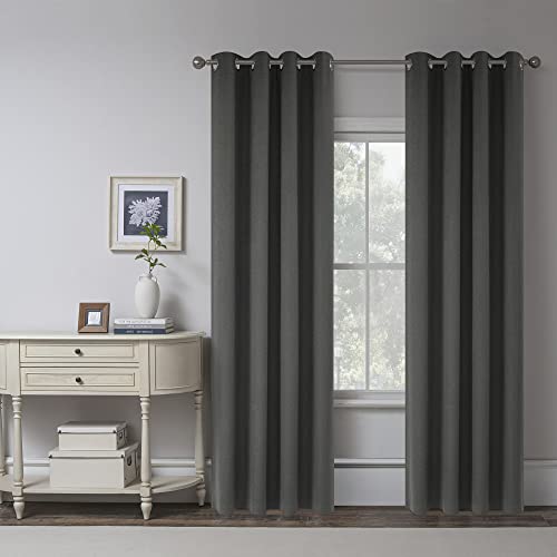 Size 50x102 Color Charcoal Grey 100% Blackout Linen Curtains 102 Inches Long 2 Panels for Bedroom,Modern Village Full Black Out Room Darkening Thermal Insulated Window Curtain Panels W50 x L102 Inch Length