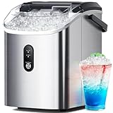 Nugget Ice Makers Countertop, Pellet Ice Maker Machine with Soft Chewable Ice, 35lbs/Day, One-Click Operation, Pebble Ice Maker Countertop with Self-Cleaning for Home/Office/RV/Camping, Silver