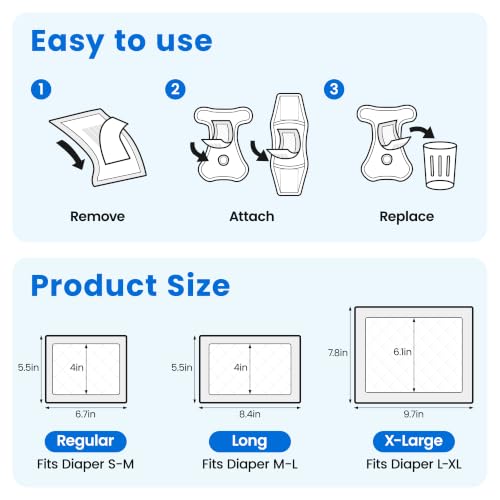 Image of Disposable Dog Diaper Liners Booster Pads for Male & Female Dogs - 100ct | Diaper Inserts fit Most Washable Dog Wraps and Belly Bands,X-Large