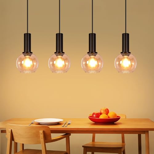 CBJKTX Pendelleuchte Esstisch Hängeleuchte Glas - Hängelampe Vintage 4 Flammig Esszimmerlampe Hängend Retro Esstischlampe Höhenverstellbar E27 Pendellampe für Esszimmer Wohnzimmer(ohne Leuchtmittel)