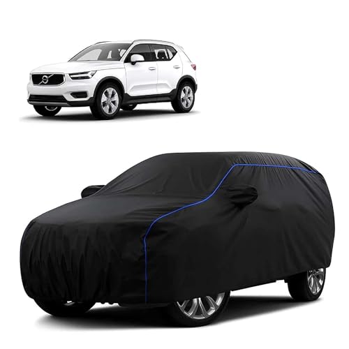 Image of Sulfar 100% Water Resistant Car Body Cover Compatible with Mirror for Volvo X 40 (Triple Stitched, Full Bottom Elastic, Black Tafetta with Blue Piping)