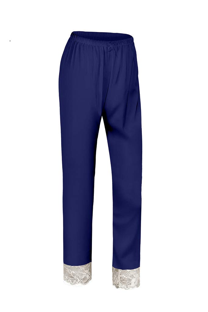 Wantschun Womens Nightwear Sleepwear Pajamas Satin Silk Lace Lounge Pants Pyjamas Bottom Trousers Blue M