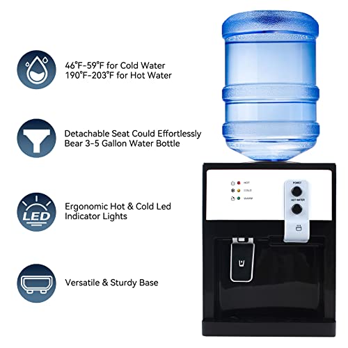 Piojnyen Hot And Cold Water Dispenser, Top Loading Water Cooler Dispenser 5 Gallon Countertop Water Cooler Dispenser, 3 Temperature Settings, Water Dispenser For 3 To 5 Gallon Bottles #TOP2