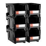 VEVOR Plastic Stackable Storage Bins, 14.8 x 8.5 x 7.1 inch (6 Pack), Plastic Containers for Organizing and Storage Bins for Closet, Garage, Small Parts, Office Supplies and Other Accessories, Black
