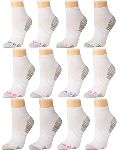 Reebok Women's Lightweight Moisture Control Breathable Socks (12 Pack), White/Grey, Size Shoe Size: