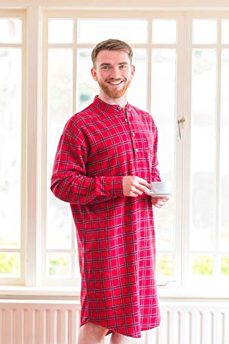 Lee Valley Men's Genuine Irish Cotton Flannel Nightshirt (Medium, Lv27 Red Tartan) #TOP2