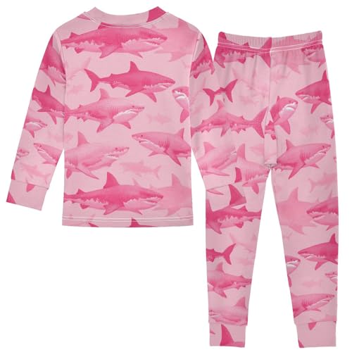 Pajama Sets Long Sleeve Pink Sharks on Background Soft Comfy Sleepwear 2 Piece PJS 3-8T3