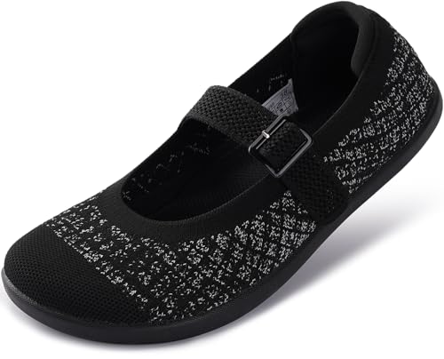 WHITIN Womens Wide Toe Box Barefoot Mary Jane Flats + Zero Drop