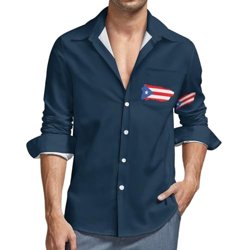 Flag Map Puerto Rico Shirt Casual Button Down Shirts Long Sleeve Shirt Dress Shirt