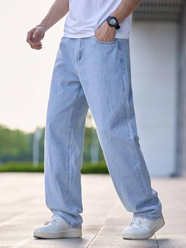 Image of dockstreet Men Baggy Denim Jeans in Pure 100% Cotton Denim || Stretchable (Jet Black) and Stretchable (Colored) Jeans || Unisex Designs||Jeans||