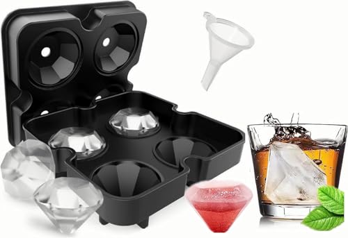Image of Melbify Diamond Shape Shape Ice Cube Tray with Funnel | Silicone Ice Cube Mold | Freezer Ice Maker for Cocktails, Whiskey, Bourbon, Juice | Baking Cup Cakes | Perfect for Home,Restaurants & Bar