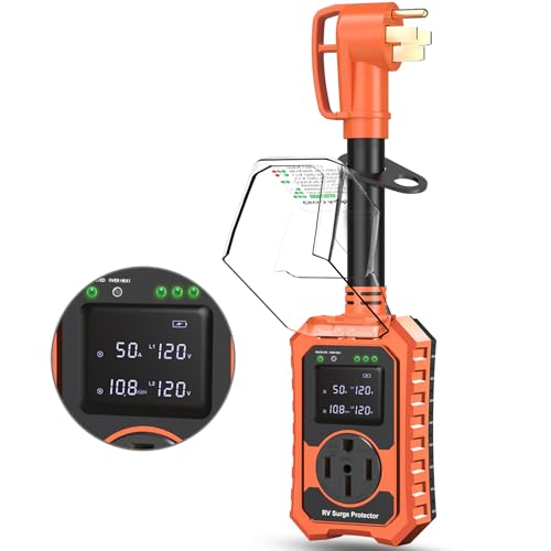RV Surge Protector 50 Amp Waterproof- Smart 50Amp Power Protectors with Real-Time KWH, Voltage, and...