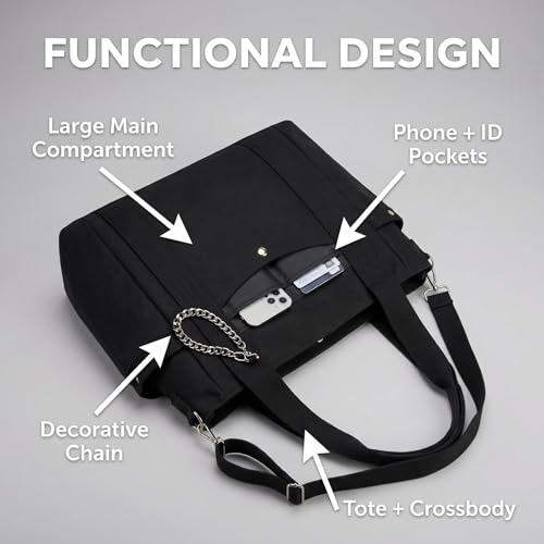 Bolso Tote grande de lona con cremallera y bolsillos negro miniatura 5