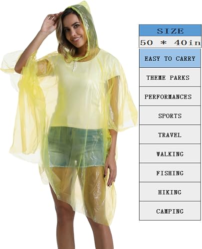 Image of 4 /6 /12 Pack Disposable Rain Ponchos for Adults - Emergency Rain Poncho for Camping Hiking Travelling
