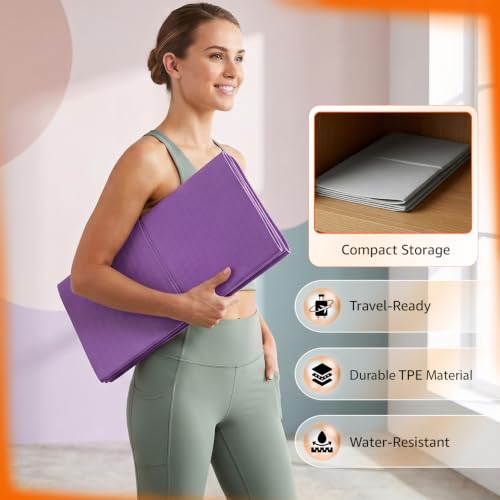 Image of Amazon Basics Portable Folding TPE Yoga Mat with Carry Bag | 5 mm Thick | Anti-Slip Grippy Surface | Foldable & Travel-Friendly Design | Lightweight Exercise Mat for Yoga, Pilates, Gym & Home Workouts | 180 x 60 cm